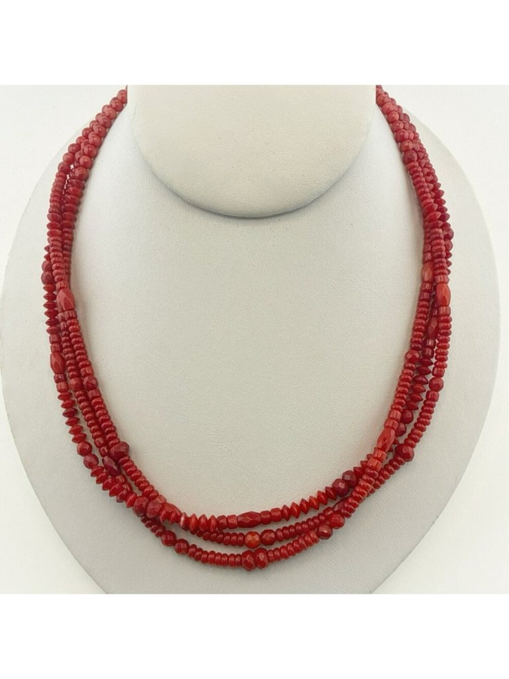 Jay King Coral Necklace Red Multi Strand Sterling Silver 925 Torsade Southwest